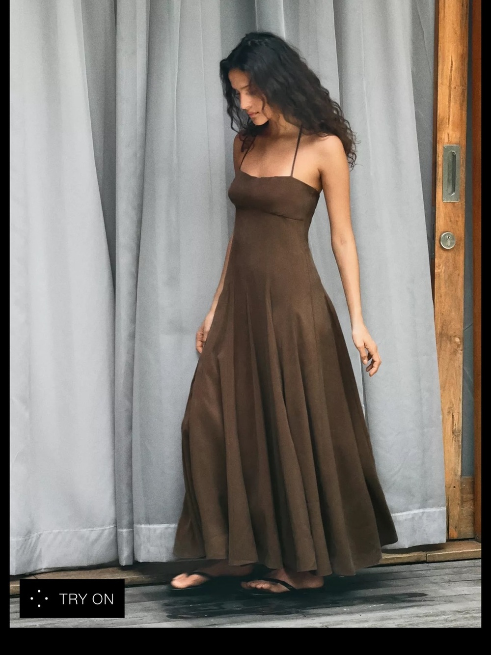 Zara Brown halter volume midi Dress